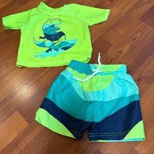 Jumping Beans Neon Green Dinosaur Rashguard Set